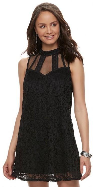 Juniors' Speechless Pleated Lace Illusion Dress