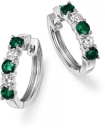 Emerald and Diamond Hoop Earrings in 14K White Gold - 100% Exclusive